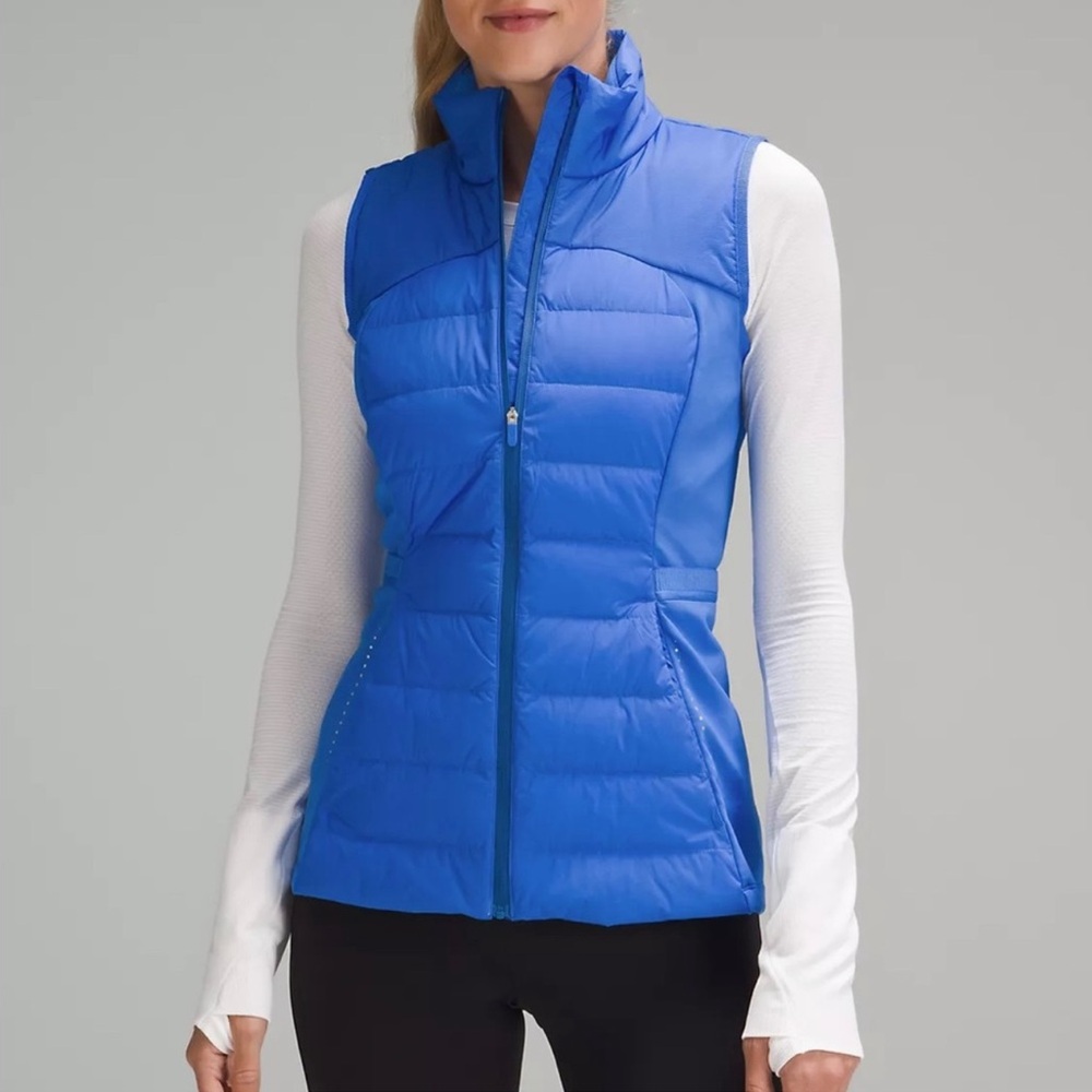 Lululemon down for it all vest Blue SZ 14 New!
